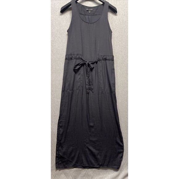 Banana Republic Black Silky Tie Waist Tank Maxi Dress 6 Tall Slits - Picture 1 of 14
